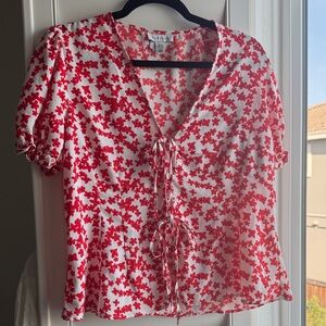 Topshop Red and White Floral Blouse